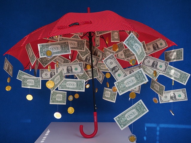 deštník a déšť z peněz